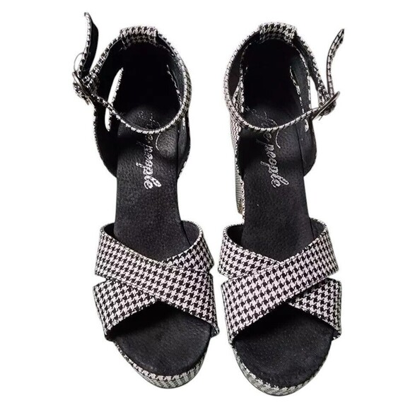 Free People Houndstooth Addison Platform Ankle Strap Size EU 38 US 8 - Picture 2 of 10